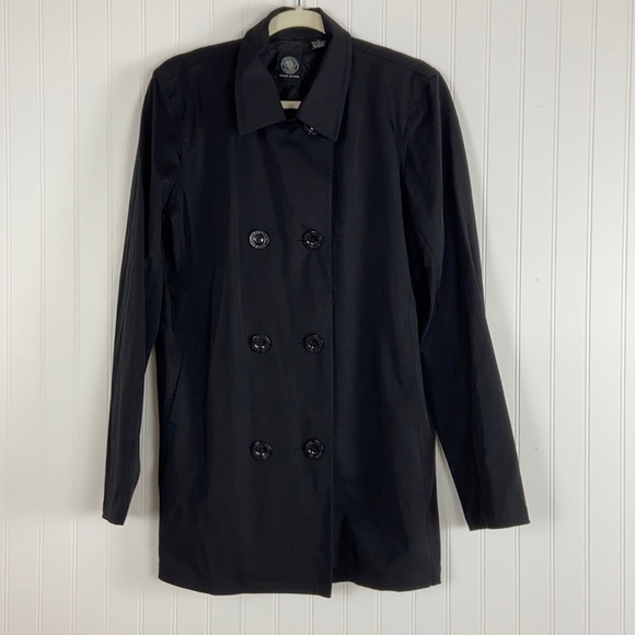 DKNY black button up doubled breasted waterproof trench coat with front pockets - Picture 13 of 13